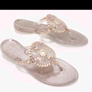 Jack Rogers Glitter Georgica Sparkle Jelly Sandals in Silver and Gold Sz 7